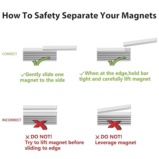 FINDMAG Strong Neodymium Bar Magnets with Double-Sided Adhesive, Rare Earth Magnet Neodymium Magnets Bar - 60 x 10 x 5 mm, Pack of 10