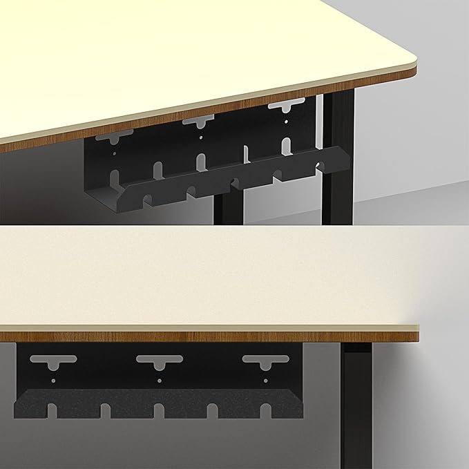Desk Cable Management, U-Channel Cord Box, Metal Under Cable Management Tray, Office Under Organizers with Hat Racks(Black, 2pcs Cord Organizer Box + 2pcs Special Hooks)
