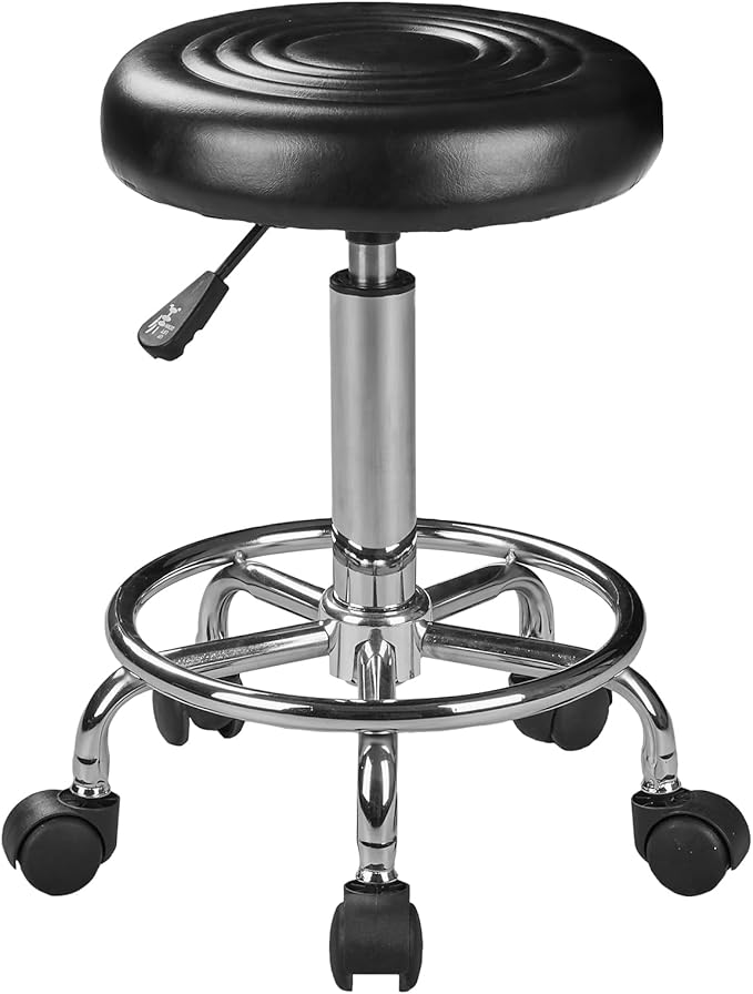 VECELO Home Office Desk Chair with Wheels | PU Leather Rolling Office Chair for Drafting, Salon, Spa(Black)