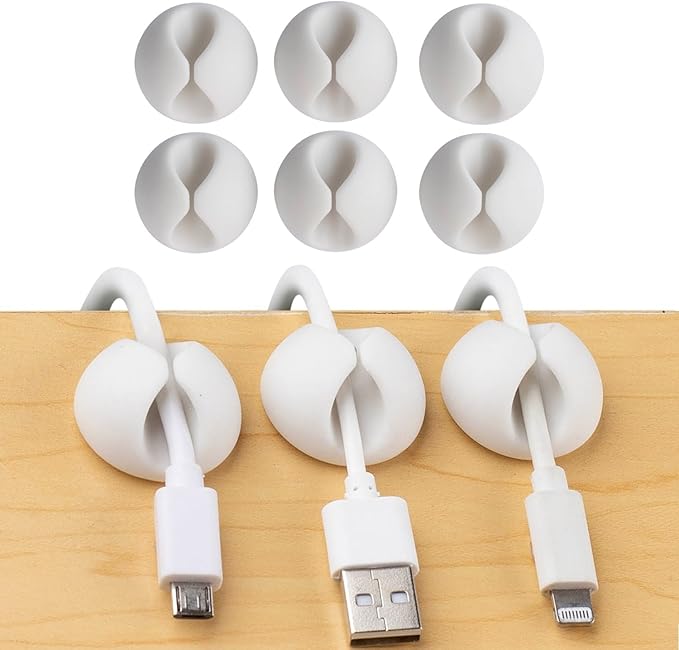 Convenient Cable Clips – Sticky, Compact Cable Holders for Cord Organization – Cord Keepers with 3M Strong Adhesive Backing for Organizing Power Cables, Phone Chargers, USB Cables & More – 6 Pack