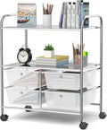 Moccha Rolling Storage Cart with 4 Drawers - Storage Drawers Organizer with wheels for Craft Art Supply Paper Salon, Scrapbook Paper Tools, Movable Utility Cart for Classroom School Studio, Clear