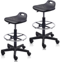 KLASIKA Drafting Rolling Stool Adjustable Height with Foot Rest Breathable Seat Cushion Swivel Stools with Wheels, Multi-Purpose Work Stool for Shop, Task, Salon, Black, 2 Pack