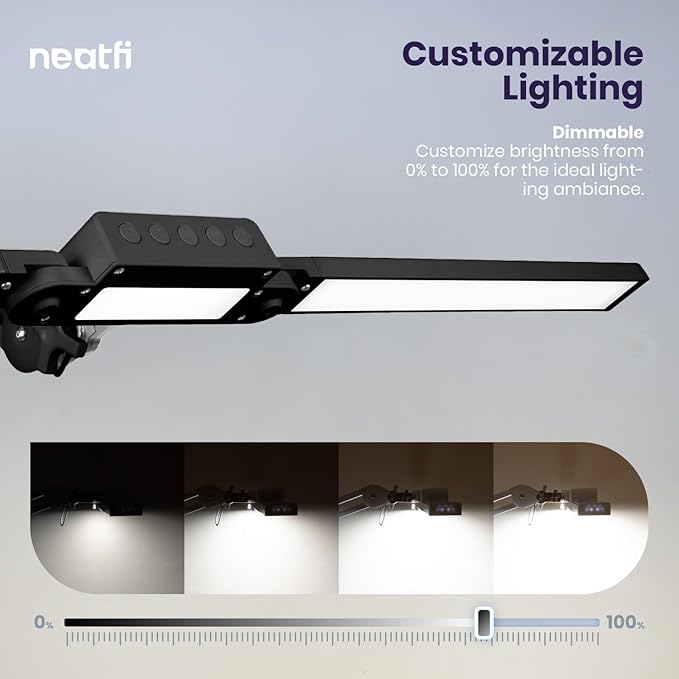 Neatfi LED Desk Lamp | 3,000 Lumens | Dimmable 30W Desk Light | 360 SMD LEDs | CRI 95 | Adjustable Color Temperature | Task Lamp for Home, Office, or Workbench (Black, 41-Inch, CCT with Clamp)