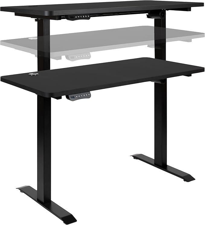 Flash Furniture Park 48" Wide Black Electric Height Adjustable Standing Desk with Designer Armless White Ribbed Swivel Task Office Chair
