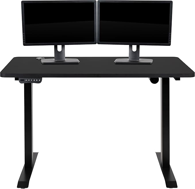 Flash Furniture Park 48" Wide Black Electric Height Adjustable Standing Desk with Designer Armless White Ribbed Swivel Task Office Chair