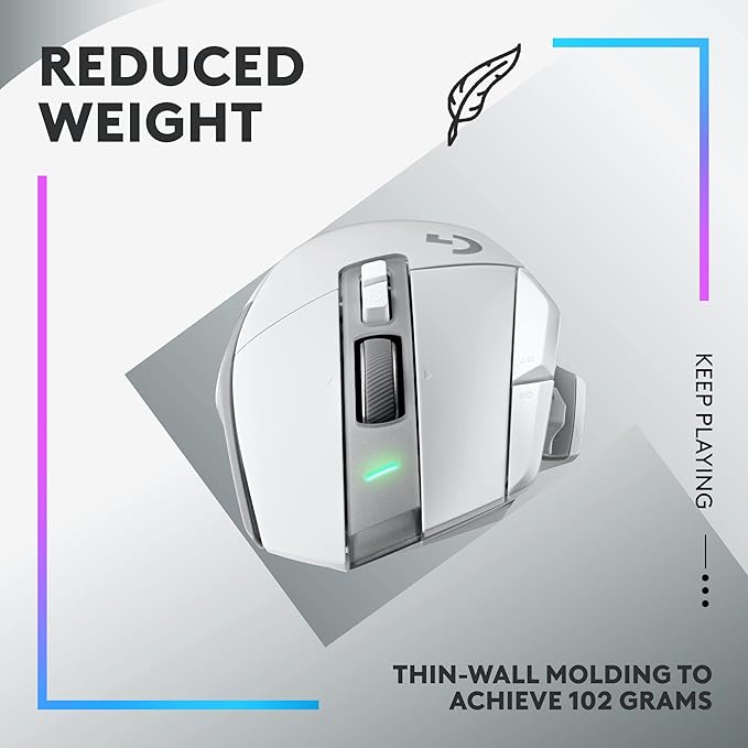 Logitech G502 X Lightspeed Wireless Gaming Mouse, White | Hero Sensor, 25,600 DPI, 13 Programmable Buttons, LIGHTFORCE Switches, Onboard Memory, PC/Mac | with Signature Series Charging Dock