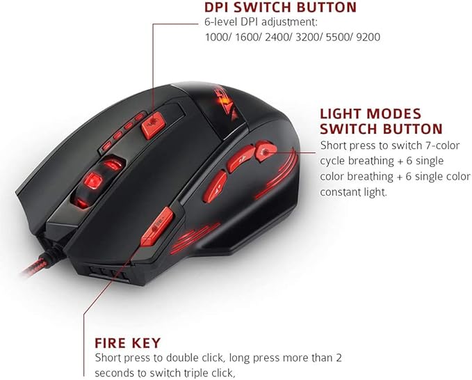Zelotes Wired Gaming Mouse, 9200DPI, 8 Programmable Buttons, USB Optical Ergonomic Mouse, Corded Computer Mouse, Mouse Gaming for PC, Mac, Black