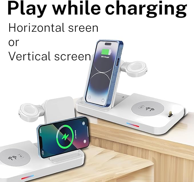 6-in-1 Fast Wireless Charging Station for iPhone 16/15/14/13, Apple Watch Ultra/9/8, AirPods Pro,18W Qi-Certified (B19-C-WHITE)