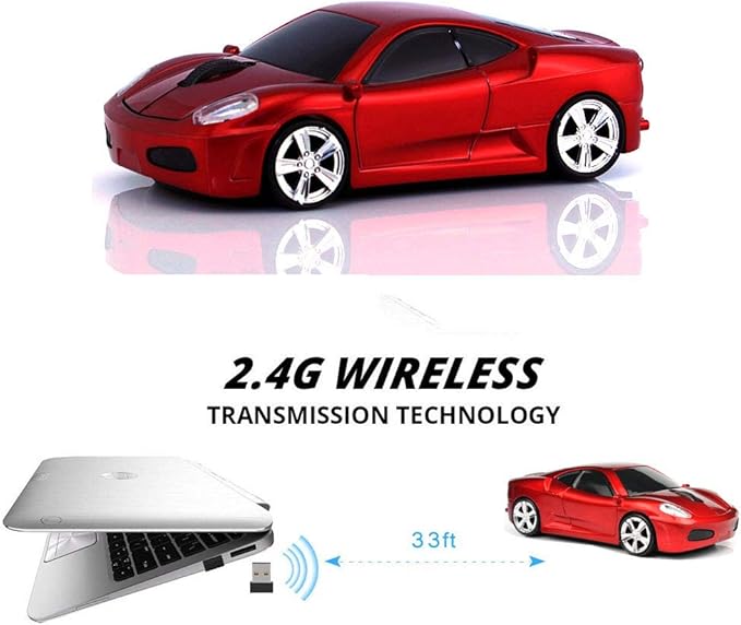 Jinfili Sleep Sport Car Shaped Wireless Computer Mouse Ergonomic Gaming Optical Mouse USB 2.4G Mini Receiver Office Accessories for PC Windows Laptop Notebook Mac
