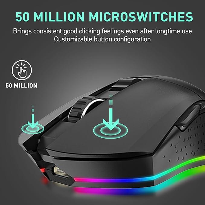 DAREU EM901X Wireless Gaming Mouse with Charging Dock Rechargeable RGB,12K DPI,6 Programmable Buttons High-Precision Sensor [300IPS] [1000Hz] for PC Notebook Mac