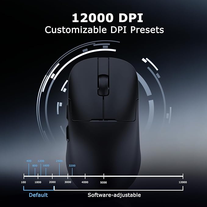 AJ159P MC Wireless Gaming Mouse, 12000 DPI, Tri-Mode 2.4G/Bluetooth/Wired, Magnetic RGB Charging Dock, 56g Ultra-Light, Programmable 6 Buttons - Perfect for Gaming, Work & Travel (Black)