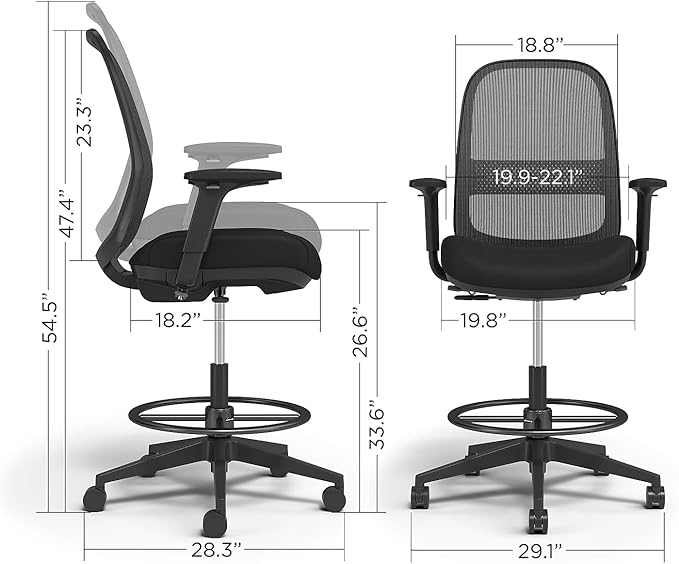 Workplace 2.0 Drafting Stool, Mesh, Ergonomic, Lumbar Support, Adjustable Height, Black