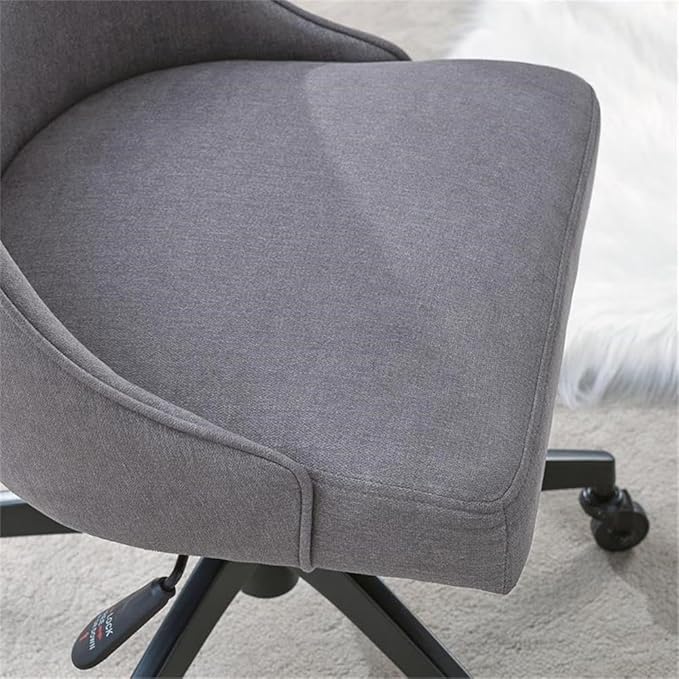 Pemberly Row Desk and Chair Set, 60 in White Marble Desk with Ebony Legs, Gray Upholstered Swivel Chair, Mid-Century Modern Office Set, Adjustable Chair for Home or Workspaces