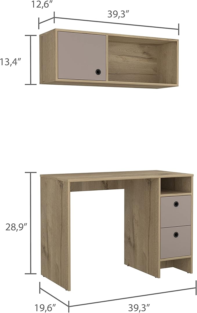2-Piece Light Oak Office Desk Set with Wall Cabinet!