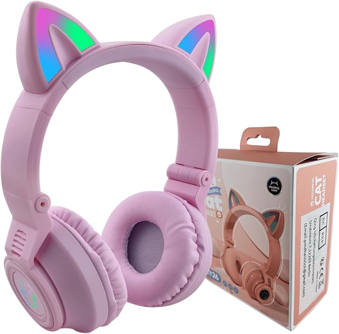 Cat Ear Bluetooth Headphones,Toddlers Kids Wireless Headphones for Boys Girls Amazon Fire Tablet/Laptop/Pad/School (Purple)
