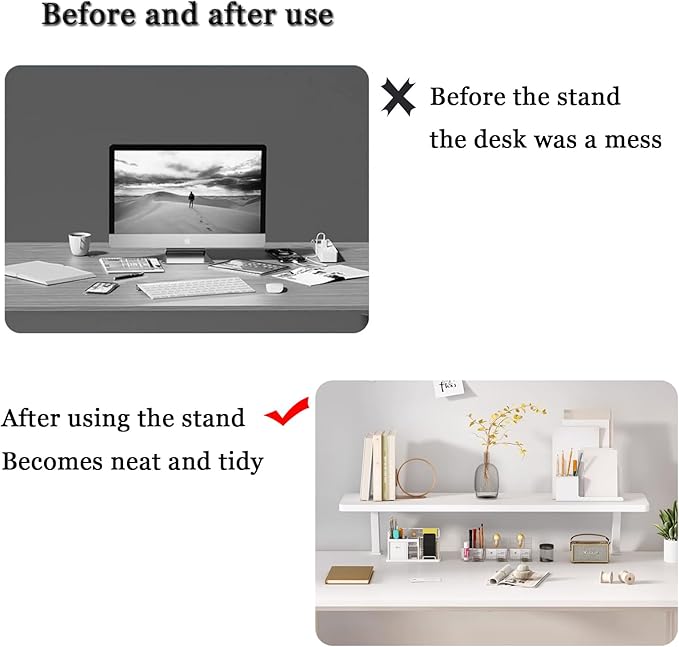 32x7.8 in Clamp on Desk Shelf, Adjustable Floating Desks Shelf Space Saving Desktop Extender Storage Organizer for Office, Dorm, Home Desk Organization, White
