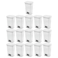 Sterilite 11.9 Gallon Rectangular Step On Kitchen Plastic Indoor Wastebasket with Wide Opening Lid and Comfort Handle for Home, White (16 Pack)
