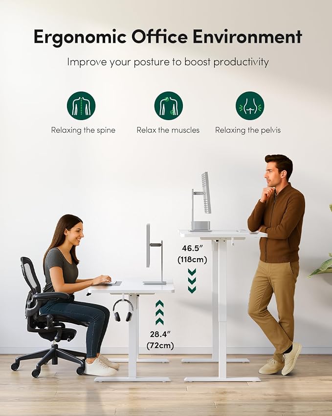 CubiCubi 32 x 20 Small One-Piece Standing Desk, Adjustable Height Electric Computer Home Office Sit Stand up Workstation, with 4 Memory Presets, Headphone Hook, White
