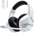BINNUNE 2.4GHz Wireless Gaming Headset, Bluetooth 5.3 Gaming Headphones with Noise Canceling Mic, 120H Ultra-Long Battery, 50mm Drivers, Multi-Platform for PC / PS5 /PS4/ Switch/Mobile, White