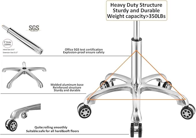 Rolling Stool Task Chair Drafting Adjustable with Wheels and Backrest Heavy Duty for Office Kitchen Medical Dentist Shop Lab and Home(Without Footrest)
