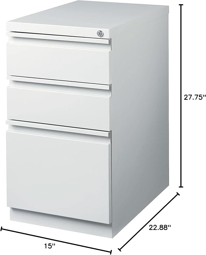 STAPLES 3-Drawer Vertical File Cabinet, Letter Size Documents, Lockable & Mobile, 23" D x 15" W x 27.75" H, Light Gray