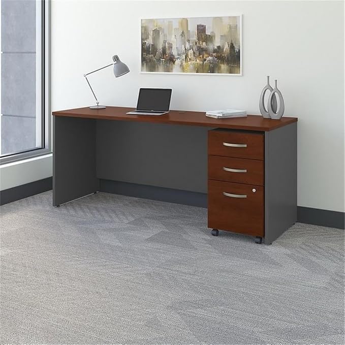 Bush Business Furniture Series C 72W x 24D Office Desk with Mobile File Cabinet in Hansen Cherry
