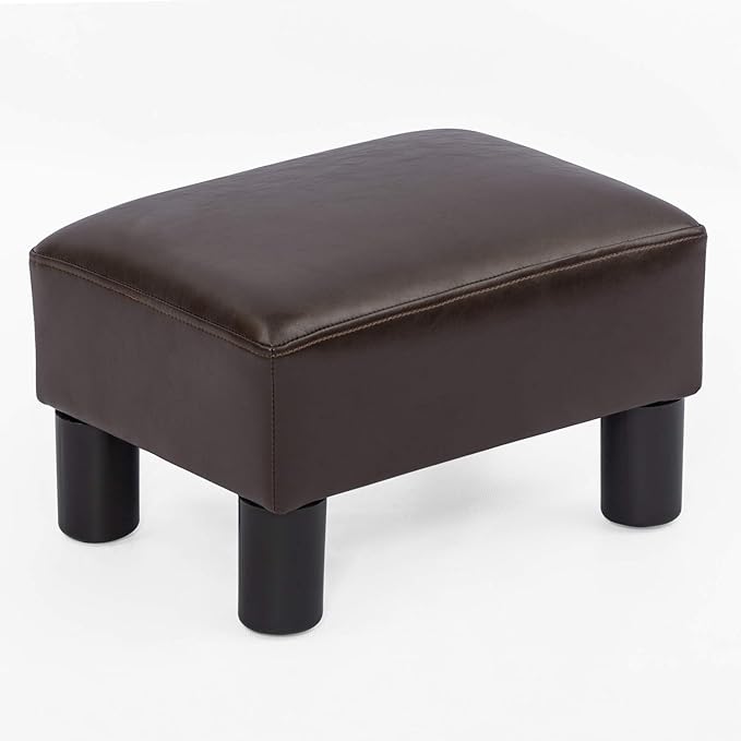 Ottoman Footrest Stool Small Modern Rectangular Seat Chair Footstool (Brown PU Leaher)