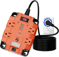 Magnetic Power Strip with Surge Protector, 6FT Power Cord with 360° Rotating Flat Plug, 4 AC Outlets & 4 USB Ports, Dual Magnets & 4 Mounting Holes for Workshop, Home and Office, ETL Listed, Orange