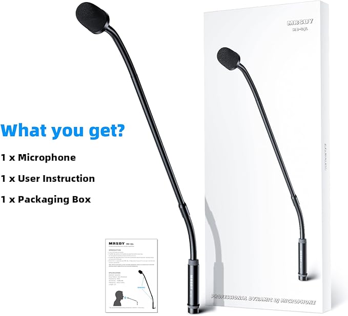 MRSDY Gooseneck Microphone, 23 Inch DJ Microphone for Audio Mixer, Professional XLR Wired Dynamic Mic, Extended Black Metal Noise Reduction Mic, Supports 360° Rotation and Bending