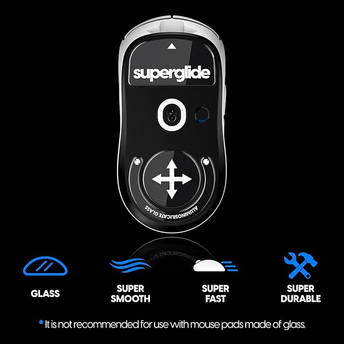 Superglide Glass Mouse Skates for Logitech G Pro X Superlight - Super Smooth Glide, Polished Edge, Durable Sole, Compatible with G Pro Superlight 2, Gaming Mouse Upgrade (Type-S, Black)