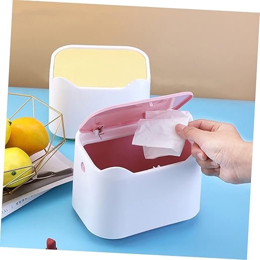 Desktop Trash Can Lid Waste Container for Desk Lightweight Press Cover Garbage Bin Compact Slim Design for Office Bedroom Kitchen Easy to Move