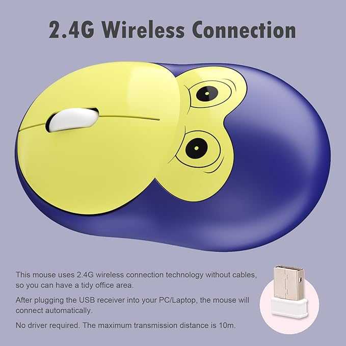 Lomiluskr Cute Monkey Wireless Mouse, Silent Mice, 2.4G Wireless Mice, Candy Colors, Kawaii Mouse for Girls and Kids (Blue Monkey)