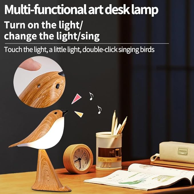 Small Bird Desk Lamp, Rechargeable Cordless Table Lamp with 3 Color Temperatures, Remote Control & Touch Sensor, Multi-Function Battery Operated Bird Night Light for Bedroom, Kids, 1 Pack