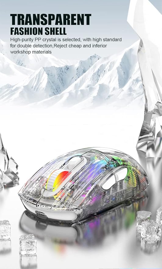 Bluetooth Wireless Mouse, Transparent RGB Mechanical Dual Mode Gaming Mouse, A Must-Have Cool USB Computer Mouse for Gaming and Esports