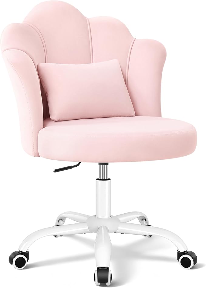BestGlory Petal Vanity Chair with Wheels, 3.15" Extra Thick Comfy Makeup Chair, Adjustable Modern Swivel Armless Desk Chair for Girls Women, Aesthetic Small Office Chair for Bedroom Dorm