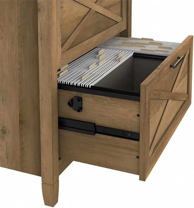 Bush Furniture Key West 48W Writing Desk with 2 Drawer Lateral File Cabinet and 5 Shelf Bookcase in Reclaimed Pine