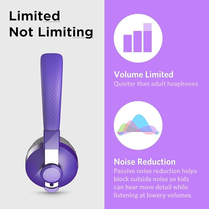 LilGadgets Untangled Pro On-Ear Wireless Kids Headphones for School, Microphone, Volume Limited, SharePort Technology, SoftTouch Padding - Purple Bluetooth Headphones