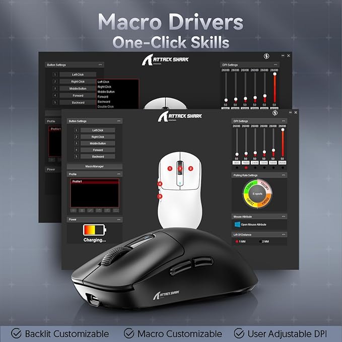 MAMBASNAKE Attack Shark X3 Wireless Gaming Mouse, 49g Ultralight, PixArt PAW3395 26000 DPI, Bluetooth/2.4Ghz /Wired Tri-Mode, 200Hrs Rechargeable Battery, Kailh GM8.0 Switch for PC/MAC/Win - Black