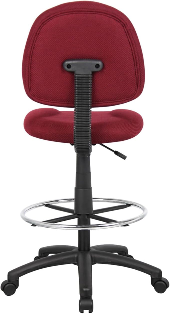 Benzara Jea Drafting Stool Chair, Burgundy Red Tweed, Contoured Back and Footring