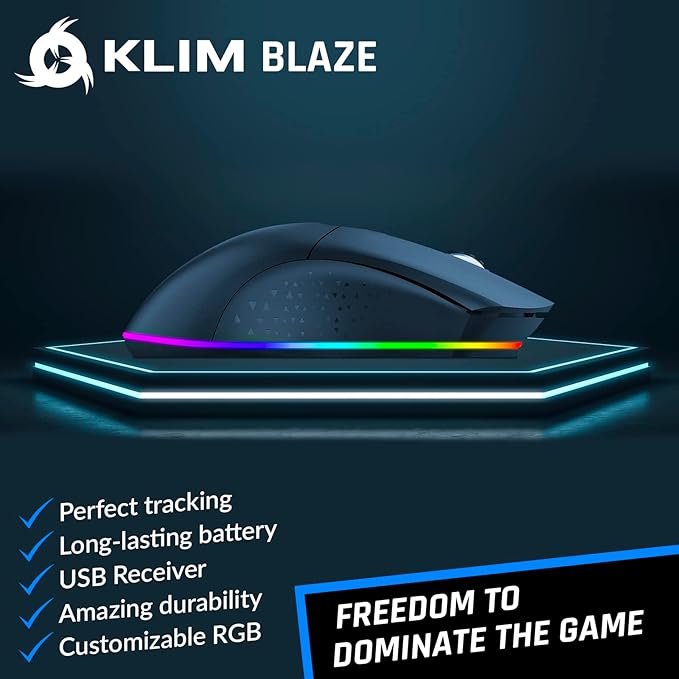 KLIM Blaze Rechargeable Wireless Gaming Mouse RGB Precision Sensor and Long-Lasting Battery - 7 Customizable Buttons - Up to 6000 DPI - Wired & Wireless Mouse for PC Mac & PS4 PS5 - Black