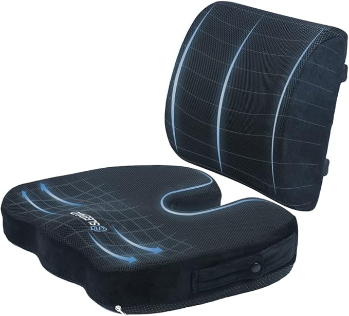 Sleepavo Memory Foam Seat Cushion for Office Chair-Orthopedic Back and Butt Pillow for Sciatica Tailbone Coccyx Hip Pain Relief for Sitting, Gaming, Desk, Car, Airplane-Padded Lumbar Support Pillow