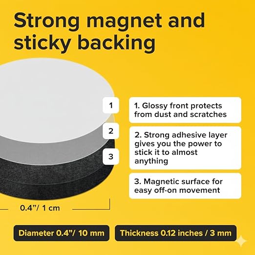 Peel-&-Stick Flexible Adhesive Magnets – 350 pcs (0.4"x0.08") Magnetic Dots for Office Supplies, Whiteboard, Crafts, Fridge, & School Projects