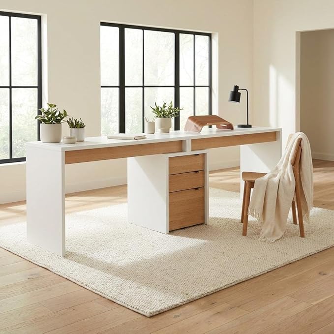 White 3-Piece Home Office Set with Multi-Purpose Storage Desks, Durable Construction, Stylish Natural Maple Accents