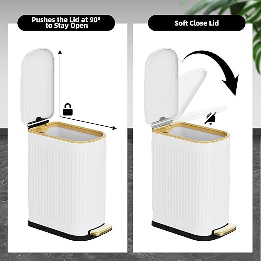 KSSKSS Slim Stainless Steel Desk Wastebasket – White (2.6 Gal)
