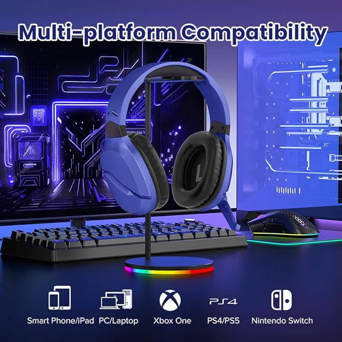 WolfLawS Wireless Gaming Headset with Noise Canceling Microphone for PS5, PC, PS4, 2.4G/Bluetooth Gaming Headphones with USB and Type-c Connector, Wired Mode for Controller - Navy Blue