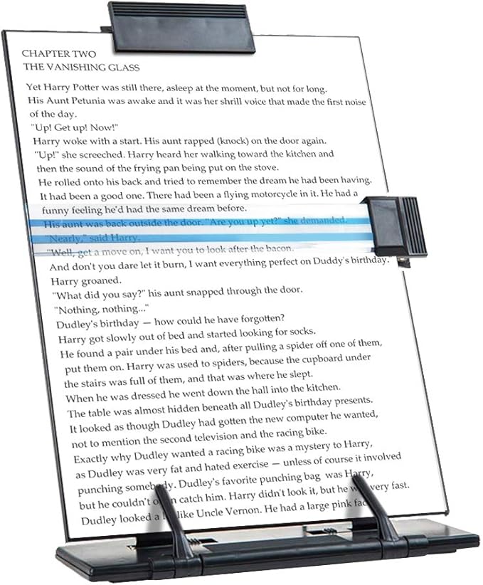 PowerKing Desktop Document Holder with 7 Adjustable Angles, Relieves Eyes and Neck Strain, Black Metal Paper Stand When Typing for Reading A4, Letters, Books, Receipts, Music Sheets, Textbooks