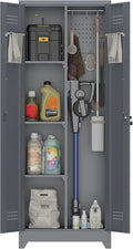 IRONFFICE Metal Lockable Storage Cabinet,Tall Garage Storage Cabinets with 2 Doors,Locking Cabinets for Office,Home,Utility Room,Grey