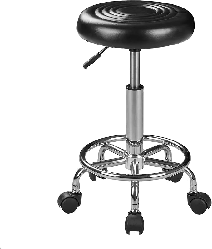 VECELO Hydraulic Salon Stool with Wheels, Height Adjustable PU Leather Swivel Seat, 300 lb Capacity (Black)