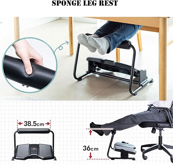 Adjustable Rocking Foot Rest for Under Desk at Work, Ergonomic Office Footrest Foam Leg Rest Elevated Under Table, Standing Desk Foot Rocker Stand Support (Black)
