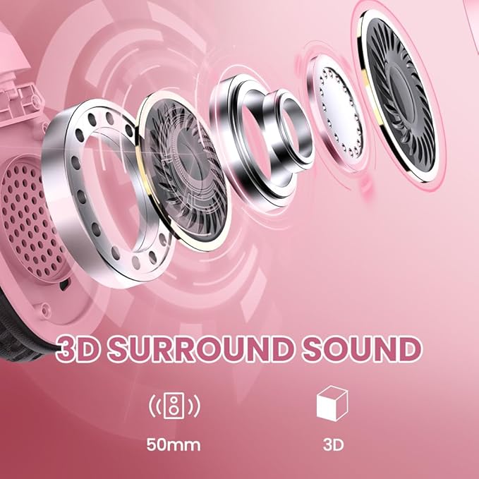 WolfLawS Wireless Gaming Headset with Noise Canceling Microphone for PS5, PC, PS4, 2.4G/Bluetooth Gaming Headphones with USB and Type-c Connector, Wired Mode for Controller - Pink